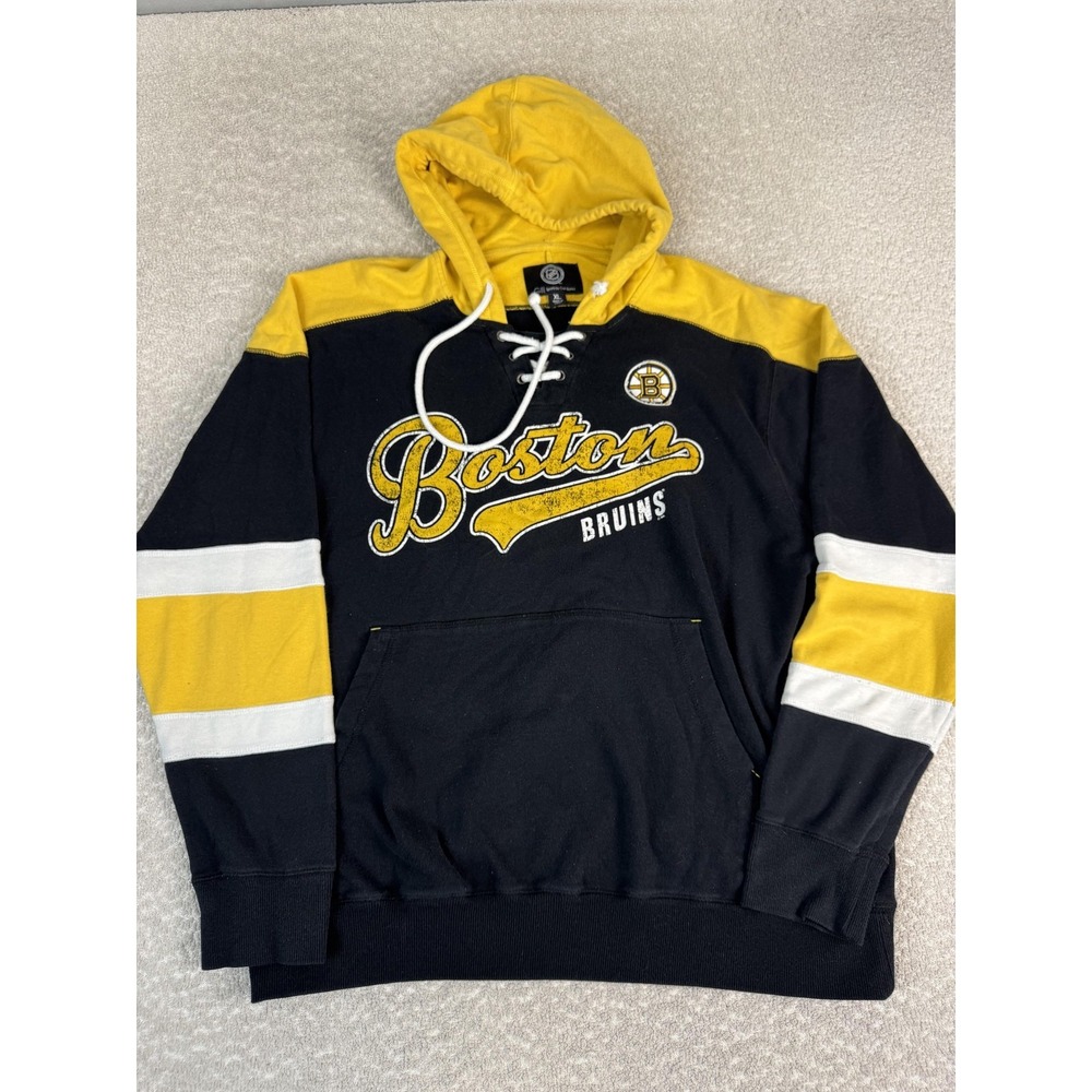 Boston Bruins Hoodie Mens XL Black NHL Hockey G-III Lace‎ Up Pullover Sweatshirt